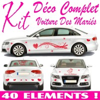 Sticker Déco Voiture Mariage (Kit COMPLET 40 Pcs)