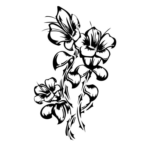 FLEUR - Stickers repositionnables géants fleurs en noir et blanc 145x135