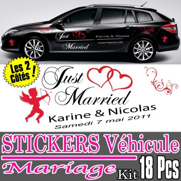 Stickers Mariage Voiture (Kit 2 cotés complet 18 Pcs) Stickers Mariage Voiture (Kit 2 cotés complet 18 Pcs)