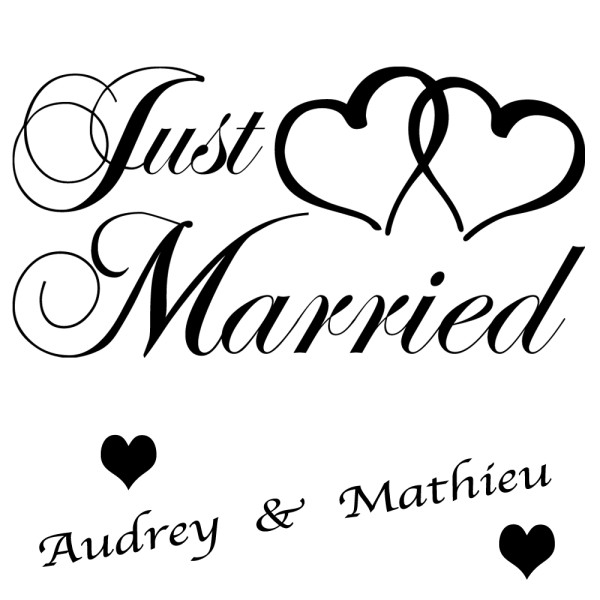 Stickers Just Married avec Double Coeur ·.¸¸ FRANCE STICKERS ¸¸.·