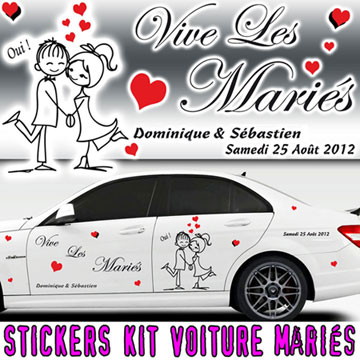 Sticker Voiture Mariage avec Personnages (Kit 2 cotés) ·.¸¸ FRANCE STICKERS  ¸¸.·