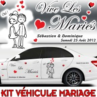 Stickers Déco Voiture Mariage avec Personnages (Kit 2 cotés)