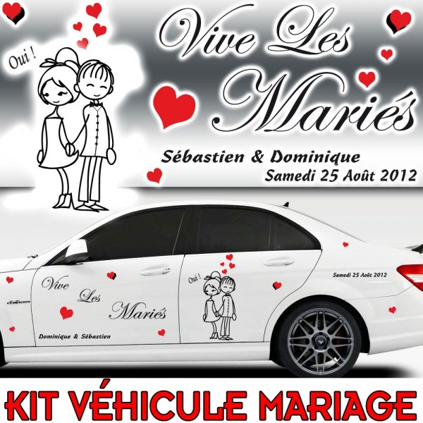 Stickers Déco Voiture Mariage avec Personnages (Kit 2 cotés) ?·.¸¸ FRANCE  STICKERS ¸¸.·?