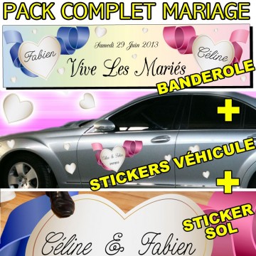 stickers autocollant Mariage Complet - Banderole, Véhicule, Sol