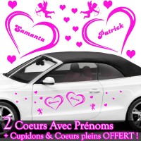 Stickers Mariage Coeurs Personnalisé + Cupidons + Coeur Plein OFFERT