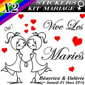 Stickers Déco Voiture Mariage Gay Femme avec Personnages (Kit 2 cotés)