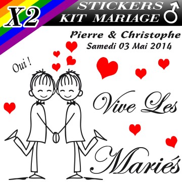 Stickers Déco Voiture Mariage Gay Homme avec Personnages (Kit 2 cotés)