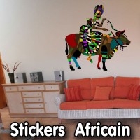Stickers Afrique Rikou sur sa vache sacrée