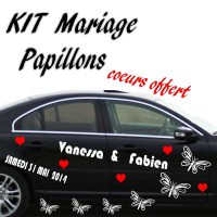 Stickers Déco Voiture Kit Mariage Papillons 