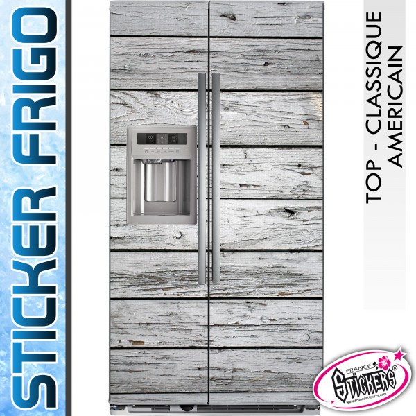 Stickers Frigo Planche Bois Grise - Américain & Classique