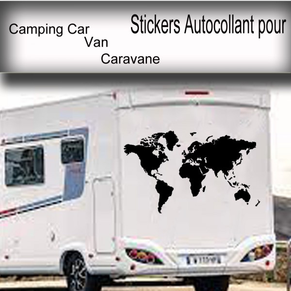 Sticker camping-car carte du monde et montagnes - TenStickers