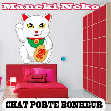 Stickers Maneki Neko chat Japonais porte bonheur